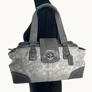 Coach Hampton Signature Silver Turnlock Satchel Purse – Style F13975